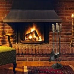 Tangkula 5-Piece Fireplace Tool Set Heavy Duty Fire Tool Set And Holder Fire Pit Stand