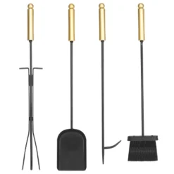 Barton Classic 5-Pieces Rustic Fireplace Tools Set Hearth Iron Poker Wood Stove Log Tongs Holder Brush
