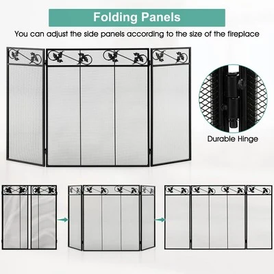 Tangkula 3-Panel Fireplace Screen Decoration Cover Baby Child Pets Safty Folded Fire Doors 6 Tangkula 3-Panel Fireplace Screen Decoration Cover Baby Child Pets Safty Folded Fire Doors - Image 6