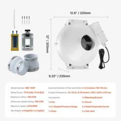 VEVOR 4 To 4.5 Inch Radon Fan Installation Kit, Quiet 190CFM Radon Mitigation Fan System Kit With 2 Couplers, Pressure Indicator, White -Lasko Sale Store GUEST 12568947 3d93 49cd bc03 380049acba72