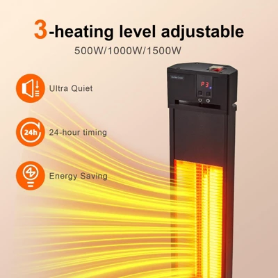 Outdoor Infrared Heaters For Patio, 1500W Portable Patio Heater, Electric 3 Heat Levels Patio Heater(500W/1000W/1500W), Remote Control & 24 Timer 1 Outdoor Infrared Heaters For Patio, 1500W Portable Patio Heater, Electric 3 Heat Levels Patio Heater(500W/1000W/1500W), Remote Control & 24 Timer