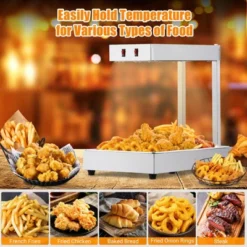 French Fry Food Warmer, 560W Electric Stainless Steel Warming Light Dump Station, Commercial Food Heating Lamp, Countertop Fries Food Warmer