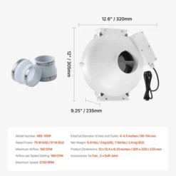 VEVOR 4 To 4.5 Inch Radon Mitigation Fan System, Quiet 190 CFM Radon Mitigation Kit With 2 Couplers, Waterproof Radon Fan, White -Lasko Sale Store GUEST 14d4010d 4ab7 4f73 a2f5 73e5c7ae85a4