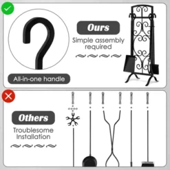 Tangkula 5 Piece Fireplace Tools Wrought Iron Firewood Toolset With Decoration Holder Black -Lasko Sale Store GUEST 157c4dc1 5217 4f0b 8596 38b9b052267c