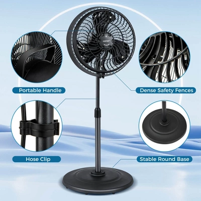 Costway 16" Oscillating Fan Misting Pedestal Fan With Hose Connector 3 Micro-Mist Levels Black 3 Costway 16" Oscillating Fan Misting Pedestal Fan With Hose Connector 3 Micro-Mist Levels Black - Image 3