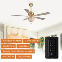 Parrot Uncle 52" Antique Brass Modern Crystal Ceiling Fan With Lights And Remote Control -Lasko Sale Store GUEST 17517078 8c8f 4e2d 99ec 7d8ff6c637ae