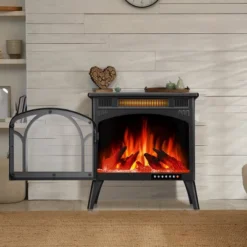 Kismile Electric Fireplace, Realistic Flame Effects Fireplace Heater Stove, Adjustable Brightness And Heating Mode, Overheating Safe Design (Black)