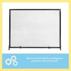 Achla Designs 38" Plain By Design Flat Wrought Iron Fireplace Screen Matte Black