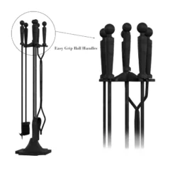 5-Piece Fireplace Tools Set - Essential Heavy-Duty Accessories For Fireplaces - Includes Tongs, Shovel, Broom, Poker, And Stand By Lavish Home -Lasko Sale Store GUEST 1eaa7b5c 74d4 4bed a63b 108234ec31dd