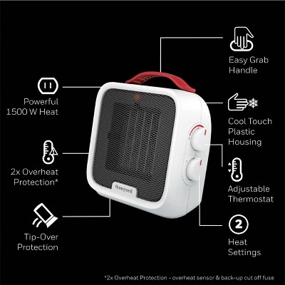 Honeywell UberHeat 5 Ceramic Heater White: Portable Electric Indoor Heater, Adjustable Thermostat, 1500W, ETL Listed 2 Honeywell UberHeat 5 Ceramic Heater White: Portable Electric Indoor Heater, Adjustable Thermostat, 1500W, ETL Listed - Image 2