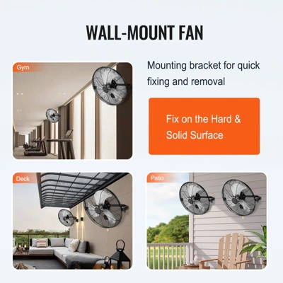 VEVOR Wall Mount Fan, 2 PCS 18 Inch Manual 360-Degree Tilt Adjustment, 3-speed High Velocity Max. 4000 CFM Industrial Wall Fan 6 VEVOR Wall Mount Fan, 2 PCS 18 Inch Manual 360-Degree Tilt Adjustment, 3-speed High Velocity Max. 4000 CFM Industrial Wall Fan - Image 6