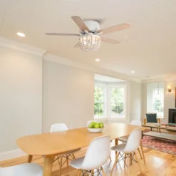 Parrot Uncle 48" Farmhouse White Wood Bread Flush Mount Ceiling Fan With Light And Remote