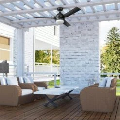 Honeywell Ceiling Fans Port Isle Modern 54 Inch Outdoor Ceiling Fan With Light, LED Fan With Remote Control, And Weather Resistant Blades, Black