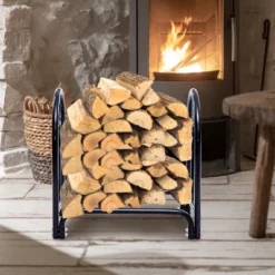 Tangkula 2 Feet Heavy Duty Steel Firewood Log Rack Outdoor Wood Storage Holder Black
