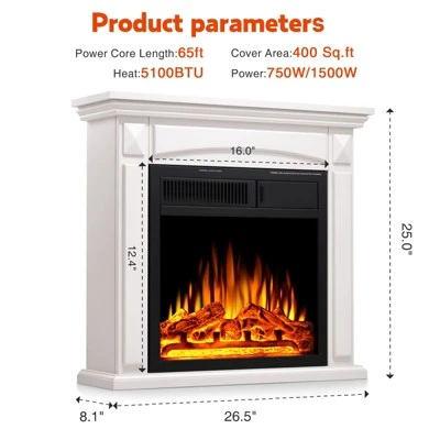 R.W.FLAME 27" Electric Fireplace Mantel Wood Surround Firebox Freestanding Infrared Quartz Heater Adjustable Led Flame, Remote Control 2 R.W.FLAME 27" Electric Fireplace Mantel Wood Surround Firebox Freestanding Infrared Quartz Heater Adjustable Led Flame, Remote Control - Image 2