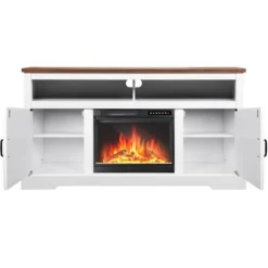 Kismile 60" Electric Fireplace TV Stand With Storage Cabinets, Electric Fireplace With Mantel With Remote Control Feature 750w/1500w Settings