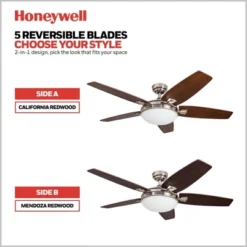 Honeywell Ceiling Fans Carmel Modern 48 Inch Ceiling Fan With LED Light And Remote Control, Indoor Fan, 5 Contemporary Blades, Brushed Nickel -Lasko Sale Store GUEST 33bf0dbf 9161 4583 976f 2f94d4a3b10e