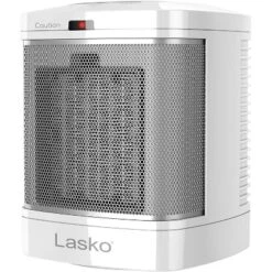 Lasko Portable Electric Ceramic Space Heater With ALCI Plug For Bathroom Use, 2 Heat Settings And Simple Heat Button, 8 Inches, White, 1500W, CD08200