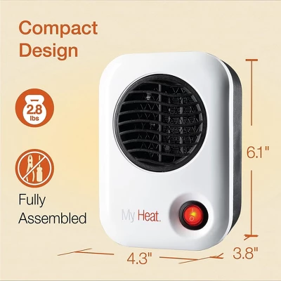 Lasko 101 MyHeat 200 Watt Small Energy Efficient Portable Electric Ceramic Space Heater W/Cool Touch Exterior For Office Desk & Home, White (3 Pack) 3 Lasko 101 MyHeat 200 Watt Small Energy Efficient Portable Electric Ceramic Space Heater W/Cool Touch Exterior For Office Desk & Home, White (3 Pack) - Image 3