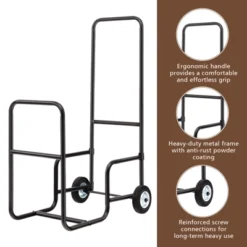 Tangkula Firewood Log Cart Carrier, Wood Hauler With 2 Rubber Wheels & Ergonomic Handle Heavy-Duty Steel Frame Indoor Outdoor Fireplace Tools -Lasko Sale Store GUEST 38fc0471 e687 4909 bfb1 d8559fe4a9a8