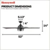 Honeywell Myers Park 52" Ceiling Fan, Contemporary Indoor Fan With LED Light, Dual Mounting Options, Remote, & 5 Reversible Blades, Matte Black