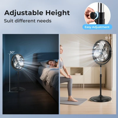 Tangkula 20" High Velocity Pedestal Fan W/3 Speeds 360 Degree Tilt & Adjustable Height 3 Tangkula 20" High Velocity Pedestal Fan W/3 Speeds 360 Degree Tilt & Adjustable Height - Image 3