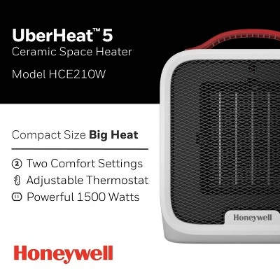 Honeywell UberHeat 5 Ceramic Heater White: Portable Electric Indoor Heater, Adjustable Thermostat, 1500W, ETL Listed 1 Honeywell UberHeat 5 Ceramic Heater White: Portable Electric Indoor Heater, Adjustable Thermostat, 1500W, ETL Listed