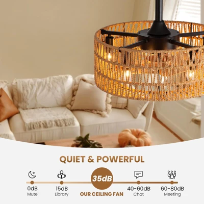Ludomide Boho Caged Ceiling Fan, 18" Woven Rattan Ceiling Fan With Lights, Farmhouse Low Profile Fandelier For Bedroom Kitchen Living Room 5 Ludomide Boho Caged Ceiling Fan, 18" Woven Rattan Ceiling Fan With Lights, Farmhouse Low Profile Fandelier For Bedroom Kitchen Living Room - Image 5