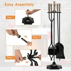 Tangkula 5-Piece Fireplace Tool Set Heavy Duty Fire Tool Set And Holder Fire Pit Stand -Lasko Sale Store GUEST 45bbe535 c4b7 4dac 8a78 51c4313f4894