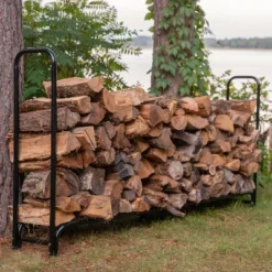 Sunnydaze Decor Sunnydaze Indoor/Outdoor Powder-Coated Steel Fire Pit Or Fireplace Firewood Log Rack Holder - 8' - Black