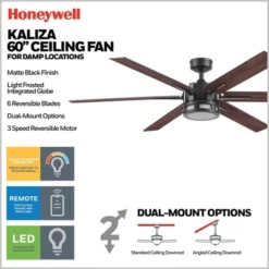 Honeywell Ceiling Fans Kaliza Modern 60 Inch Ceiling Fan With Light, LED Fan With Remote Control, Indoor Fan, 6 Contemporary Blades, Black -Lasko Sale Store GUEST 4e5d0ede a536 4aab 9bf9 6171a281cd92