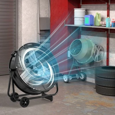 Tangkula 24 Inch Industrial Drum Fan W/ 360 Degree Adjustable Tilt & 2 Wheels For Warehouse 2 Tangkula 24 Inch Industrial Drum Fan W/ 360 Degree Adjustable Tilt & 2 Wheels For Warehouse - Image 2