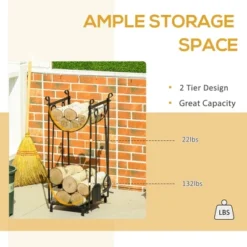 OUTSUNNY HOMCOM 30.25" 2-Tier Firewood Rack, Indoor Outdoor Wood Holder With Tools For Fireplace, Wood Stove, Fire Pit, Poker, Tongs, Broom, Shovel, Black -Lasko Sale Store GUEST 52408121 b67b 4caa bdfe 0407752fe568