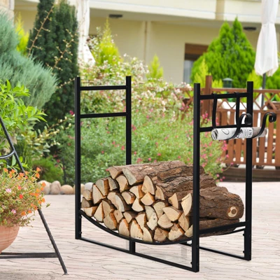 Tangkula 33" Firewood Rack With Kindling Holder 33" Fireplace Log Holder For Indoor&Outdoor Wood Stacker Lumbar Storage Organizer 1 Tangkula 33" Firewood Rack With Kindling Holder 33" Fireplace Log Holder For Indoor&Outdoor Wood Stacker Lumbar Storage Organizer