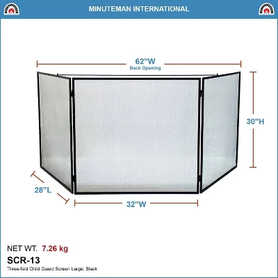 Achla Designs 88" Large Three Fold Steel Child Fireplace Guard Black 3 Achla Designs 88" Large Three Fold Steel Child Fireplace Guard Black - Image 3