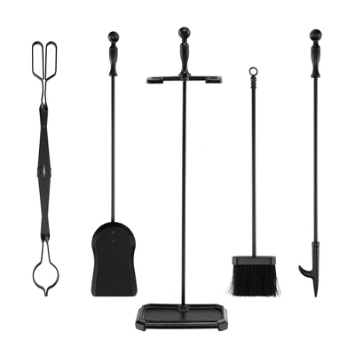Tangkula 5 Piece Fireplace Tool Set Wrought Iron Indoor Fireplace Set And Holder Black 7 Tangkula 5 Piece Fireplace Tool Set Wrought Iron Indoor Fireplace Set And Holder Black - Image 7