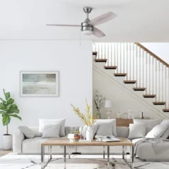 Honeywell Ceiling Fans Berryhill Modern 48 Inch Ceiling Fan With Light, LED Fan With Pull Chain, Indoor Fan, 3 Contemporary Blades, Matte Black