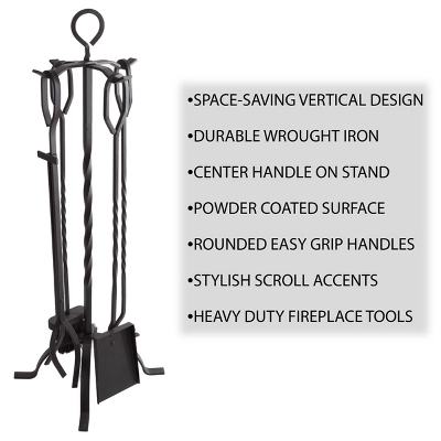 Hastings Home Fireplace Tool Set And Stand, Black 2 Hastings Home Fireplace Tool Set And Stand, Black - Image 2