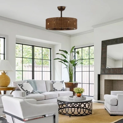 Parrot Uncle 24-inch Antique Brass Cage Ceiling Fan With Light And Remote Bladeless Rattan Ceiling Fans 2 Parrot Uncle 24-inch Antique Brass Cage Ceiling Fan With Light And Remote Bladeless Rattan Ceiling Fans - Image 2