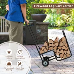Tangkula Firewood Log Cart Carrier, Wood Hauler With 2 Rubber Wheels & Ergonomic Handle Heavy-Duty Steel Frame Indoor Outdoor Fireplace Tools -Lasko Sale Store GUEST 5bd0488e 13ab 4423 bb64 a0e68d4529f1