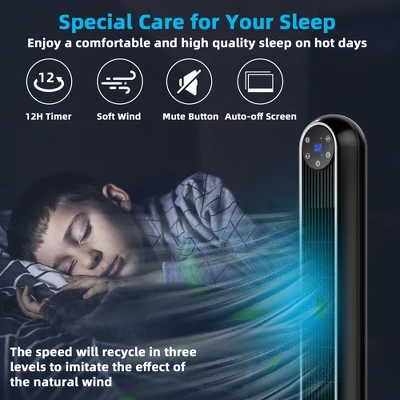 Tangkula 42" 80° Oscillating Quiet Cooling Tower Fan W/ 3 Wind Modes, LED Control Panel & 12H Timer, Remote Control Black 7 Tangkula 42" 80° Oscillating Quiet Cooling Tower Fan W/ 3 Wind Modes, LED Control Panel & 12H Timer, Remote Control Black - Image 7