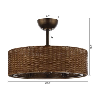 Parrot Uncle 24-inch Antique Brass Cage Ceiling Fan With Light And Remote Bladeless Rattan Ceiling Fans 3 Parrot Uncle 24-inch Antique Brass Cage Ceiling Fan With Light And Remote Bladeless Rattan Ceiling Fans - Image 3