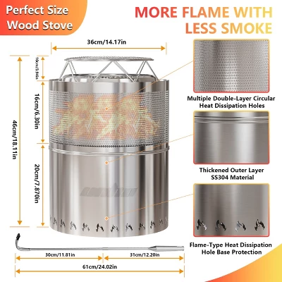 Artloge Stove Bonfire Outdoor Fire Pit Stainless Steel: Smokeless & Portable,Portable Fire Pit For Camping,Outdoor Use Wood Or Burning Bonfire 5 Artloge Stove Bonfire Outdoor Fire Pit Stainless Steel: Smokeless & Portable,Portable Fire Pit For Camping,Outdoor Use Wood Or Burning Bonfire - Image 5