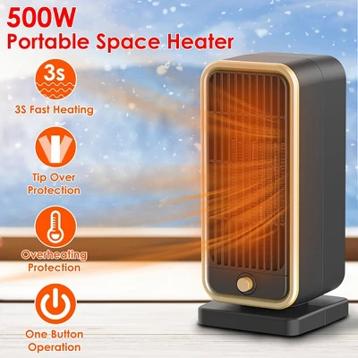 IMountek "500W Portable Electric Space Heater - PTC Ceramic Heating With Overheating & Tip-Over Protection, 3S Heat!" Black 3 IMountek "500W Portable Electric Space Heater - PTC Ceramic Heating With Overheating & Tip-Over Protection, 3S Heat!" Black - Image 3