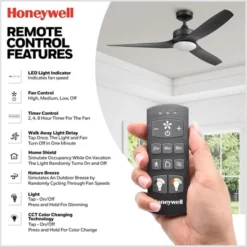 Honeywell Lynton 52" Ceiling Fan, Contemporary Indoor Or Outdoor Fan With LED Light, Dual Mounting Options, Remote, & 3 Reversible Blades, Matte Black 9 Honeywell Lynton 52" Ceiling Fan, Contemporary Indoor Or Outdoor Fan With LED Light, Dual Mounting Options, Remote, & 3 Reversible Blades, Matte Black -Lasko Sale Store GUEST 65860b95 8b34 41f0 b126 6d7b18391e3b