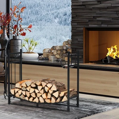 Tangkula 36” Firewood Rack With Tool Set 36” Fireplace Log Holder For Indoor&Outdoor Wood Stacker Lumbar Storage Organizer 1 Tangkula 36” Firewood Rack With Tool Set 36” Fireplace Log Holder For Indoor&Outdoor Wood Stacker Lumbar Storage Organizer