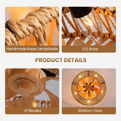 Ludomide Boho Caged Ceiling Fan, 18" Woven Rattan Ceiling Fan With Lights, Farmhouse Low Profile Fandelier For Bedroom Kitchen Living Room 3 Ludomide Boho Caged Ceiling Fan, 18" Woven Rattan Ceiling Fan With Lights, Farmhouse Low Profile Fandelier For Bedroom Kitchen Living Room - Image 3