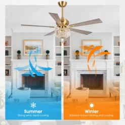 Parrot Uncle 52" Antique Brass Modern Crystal Ceiling Fan With Lights And Remote Control -Lasko Sale Store GUEST 680a49e7 ca65 4e19 ab85 6914e541c2dc