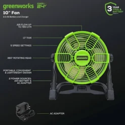 Greenworks POWERALL 24V 10" Cordless Hybrid Utility Fan Kit: Portable 5-Speed Adjustable Tilt Head, Battery & Charger -Lasko Sale Store GUEST 70924317 3101 4087 8e50 7f94a019f3e9