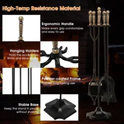 Tangkula 5-Piece Fireplace Tool Set Heavy Duty Fire Tool Set And Holder Fire Pit Stand -Lasko Sale Store GUEST 70f75fdb 612e 45be b45e a3ffdee7422d